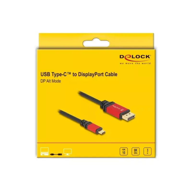 DeLOCK USB Type-C naar DisplayPort-kabel 8K 30Hz HDR 3m rood