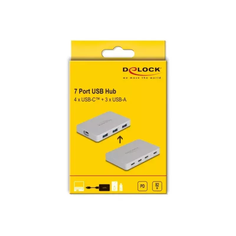 DeLOCK 7-poorts USB-hub 4 x USB Type-C 3 x USB Type-A PD 82W