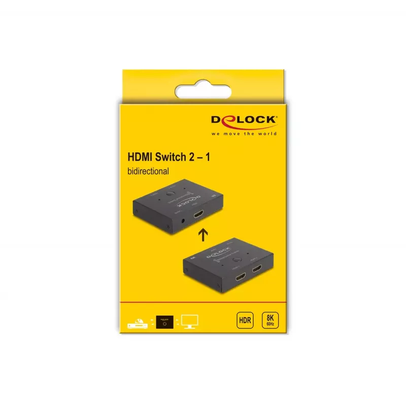 DeLOCK HDMI 2-1-switch bidirectioneel 8K 60 Hz metaal zwart