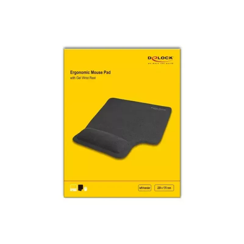 DeLOCK ergonomische muismat met gel-polsteun voor linkshandigen zwart