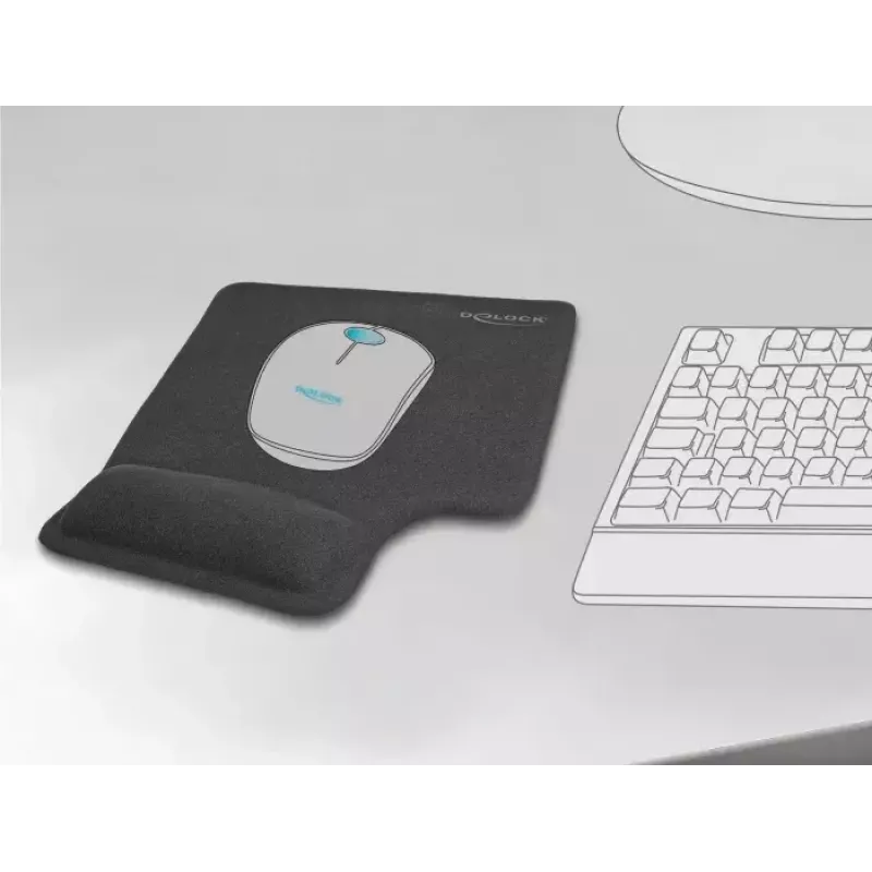 DeLOCK ergonomische muismat met gel-polsteun voor linkshandigen zwart