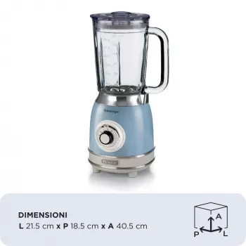 Ariete 583, vintage mixer met 1,5 liter glazen kan, 4 RVS-messen, 4 snelheden + pulse, 1000 watt, blauw