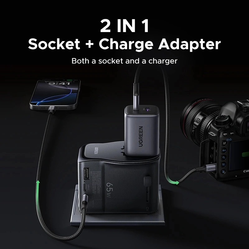 UGREEN S550 65W universele reisadapter, 2x USB-C + USB-A, 55001