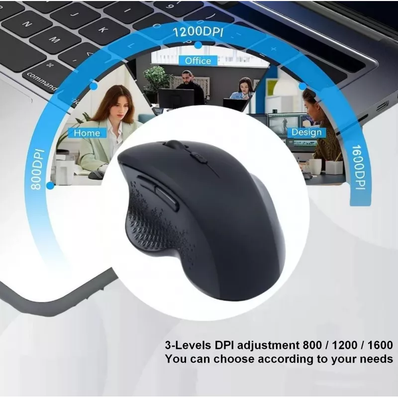 EQUIP 6-toets oplaadbare dual-mode draadloze muis – rechtshandig, optisch 1600 DPI, RF draadloos + Bluetooth, zwart