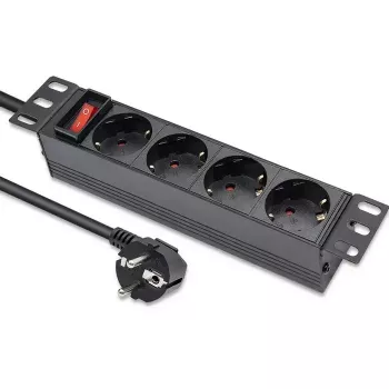 Stopcontactdoos QOLTEC 54603 — 1U rack-monteerbaar, 16A ingang, 4× randaarde stopcontacten
