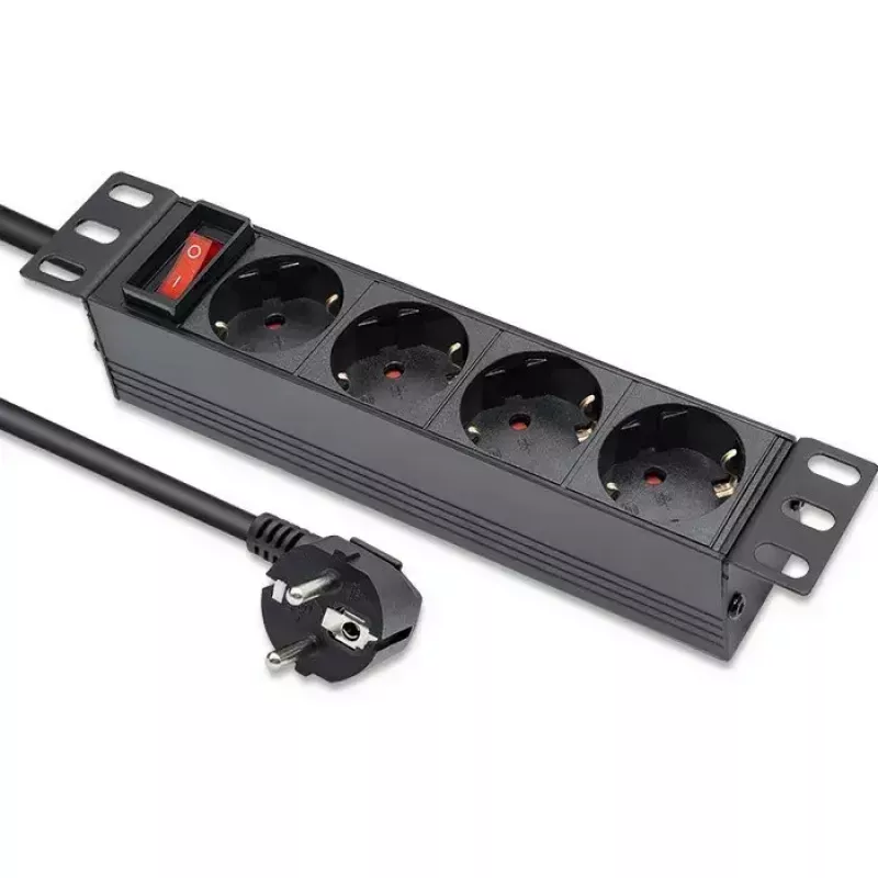 Stopcontactdoos QOLTEC 54603 — 1U rack-monteerbaar, 16A ingang, 4× randaarde stopcontacten