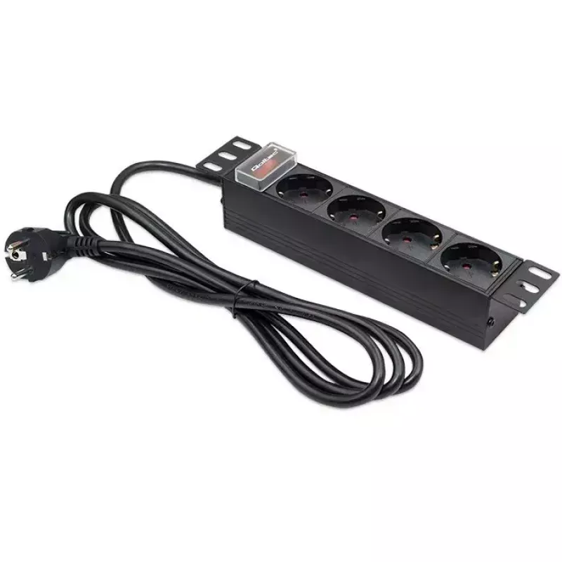 Stopcontactdoos QOLTEC 54603 — 1U rack-monteerbaar, 16A ingang, 4× randaarde stopcontacten
