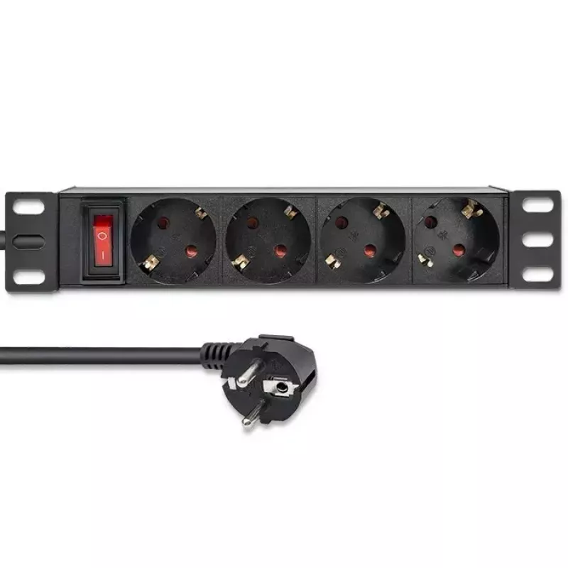 Stopcontactdoos QOLTEC 54603 — 1U rack-monteerbaar, 16A ingang, 4× randaarde stopcontacten
