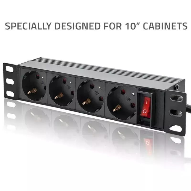 Stopcontactdoos QOLTEC 54603 — 1U rack-monteerbaar, 16A ingang, 4× randaarde stopcontacten