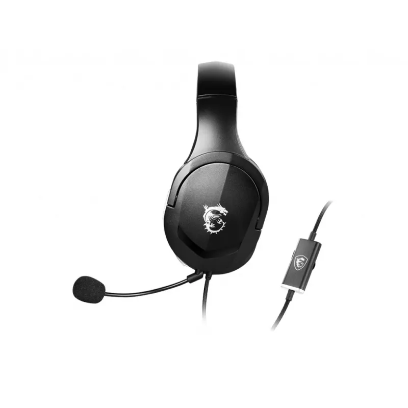 MSI IMMERSE GH20 gaming-headset '3,5-mm-inline met audio-splitter-accessoire, zwart, 40-mm-drivers, unidirectionele microfoon, pc- en platformonafhankelijke compatibiliteit'