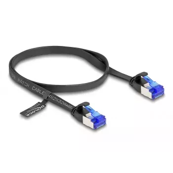 Netwerkkabel DeLOCK RJ45 platte patchkabel stekker op stekker Cat.6A 0,5 m zwart