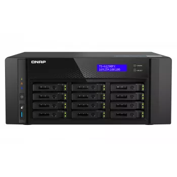 NAS tower QNAP TS-h1290FX — EPYC 7302P 3,0 GHz, 128 GB DDR4, 12 bays, QuTS hero, zwart