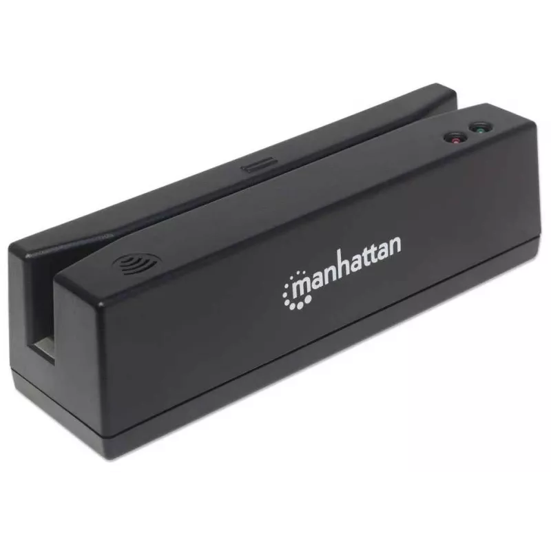 Manhattan USB-A magneetstripkaartlezer, driesporenlezer, toetsenbordwig-decoder, kabel 1,5 m, zwart, drie jaar garantie