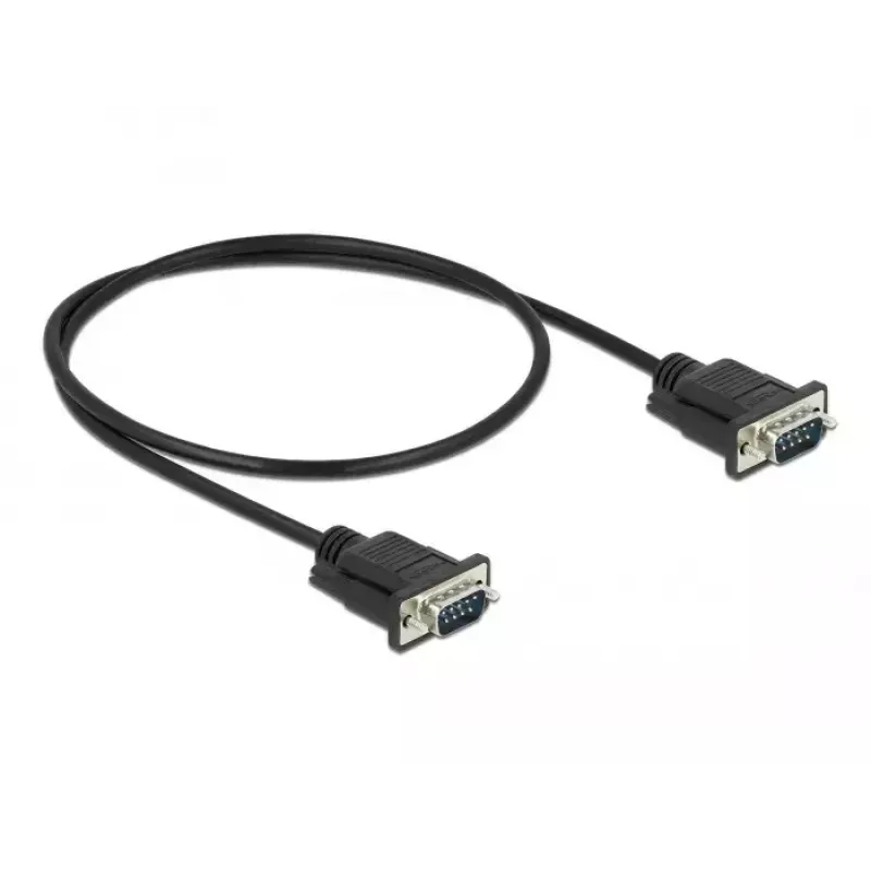 Delock RS-232 seriële kabel, D-Sub 9 male naar male, slanke connectorbehuizing, 0,5 m, zwart