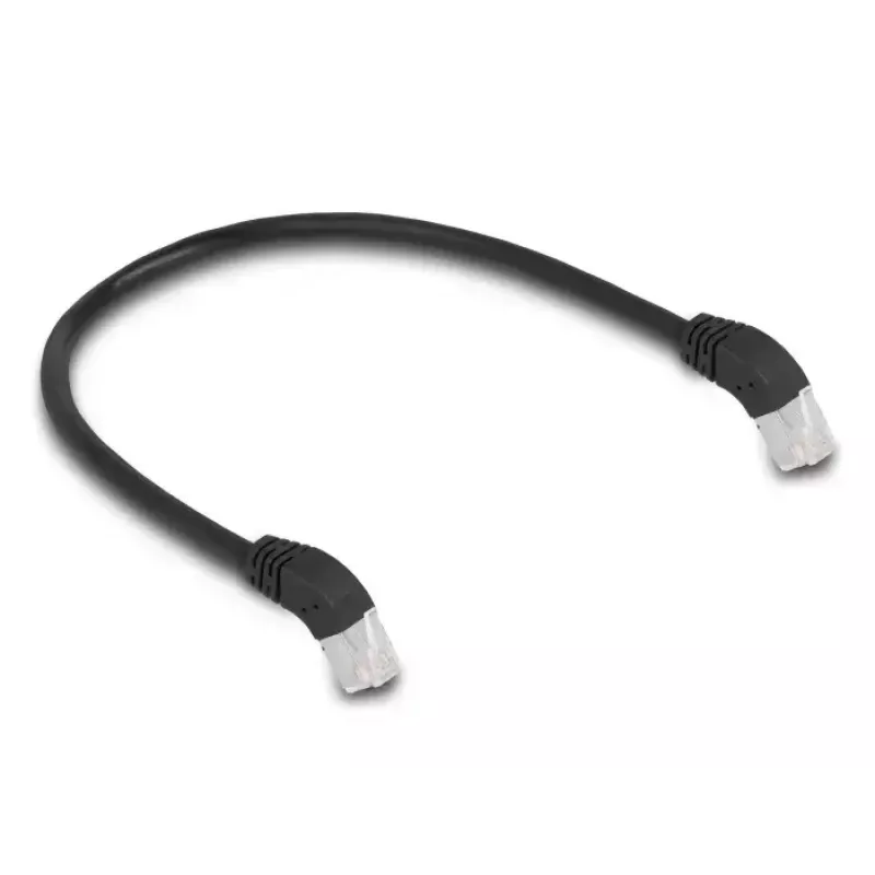 Netwerkkabel DeLOCK RJ45 Cat.6A S/FTP 45° naar beneden afgewinkeld 0,5 m zwart