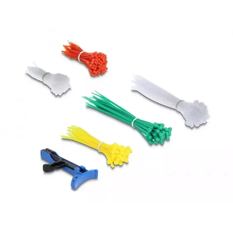 DeLOCK Kabelbinder-assortimentsdoos met spangereedschap, 350 st., meerkleurig