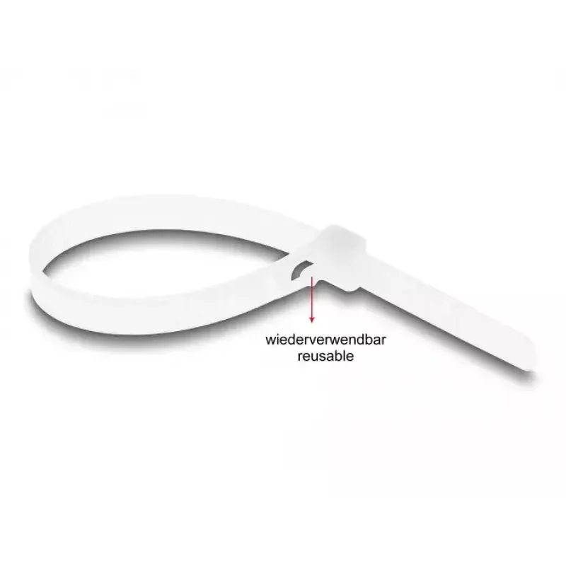 DeLOCK Herbruikbare kabelbinders, 150 x 7.2 mm, wit, 100 st.