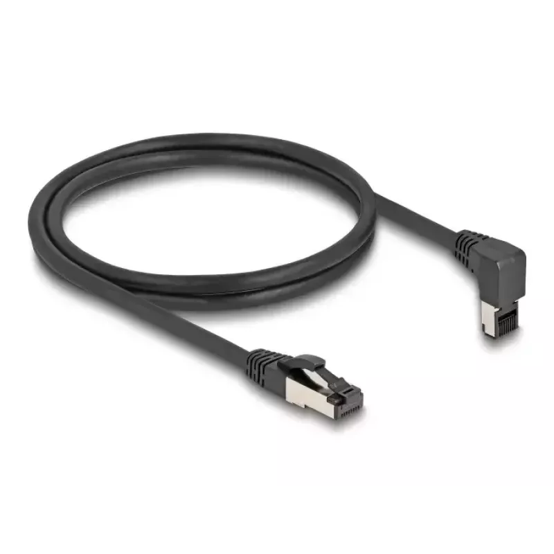 Netwerkkabel DeLOCK RJ45 Cat.8.1 90° naar beneden afgewinkeld / recht 0,5 m zwart