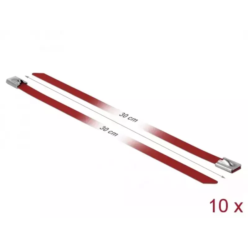 Kabelbinder DeLOCK 18782 roestvrij staal rood 300 mm 10 stuks