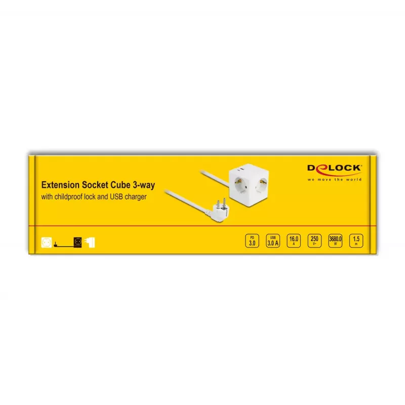 DeLOCK 11502 stroomverlenging 1,5 m 3 AC-stopcontacten binnen wit