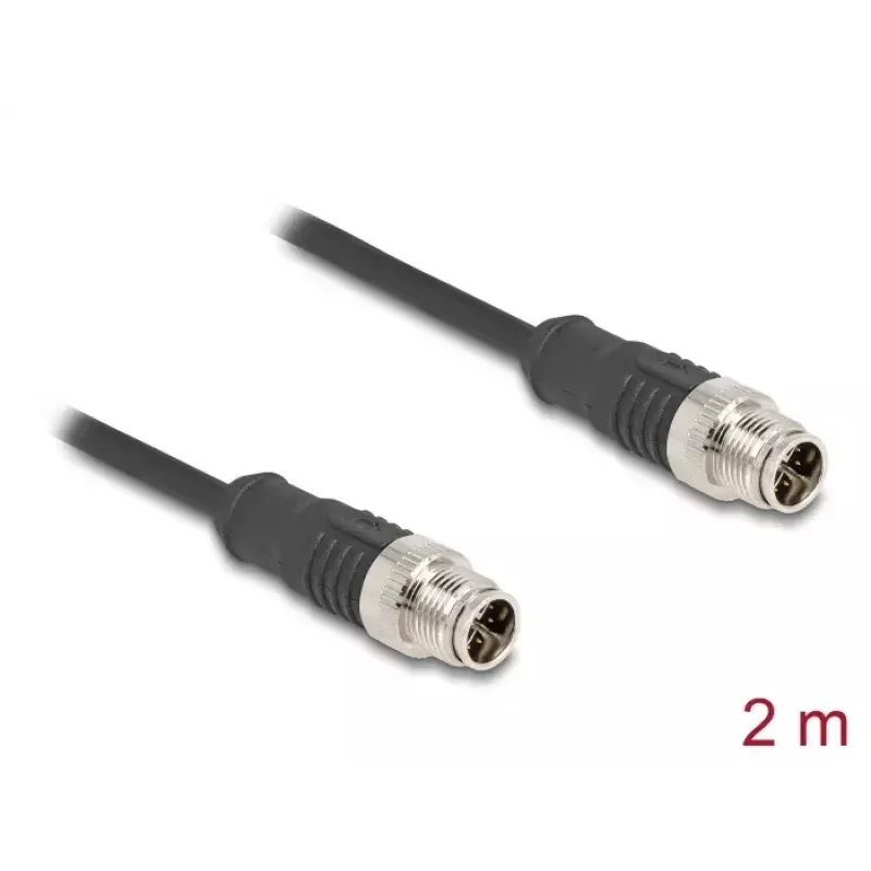 DeLOCK netwerkkabel M12-kabel X-gecodeerd 8-polig stekker naar stekker Cat5e 2 m zwart