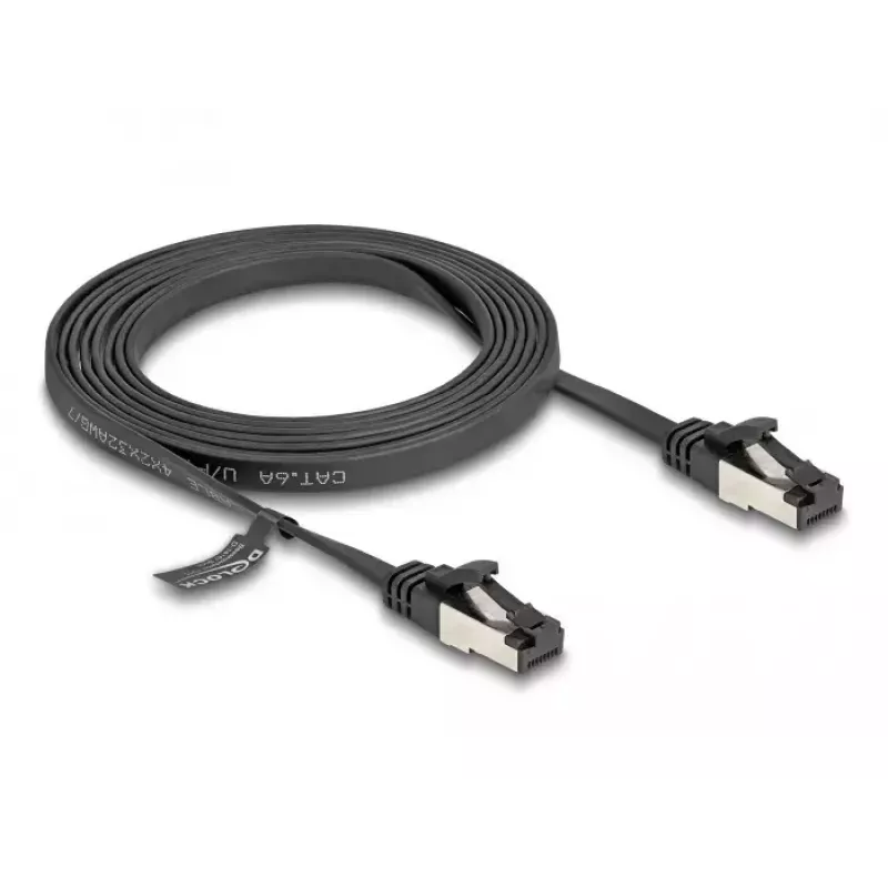 Netwerkkabel DeLOCK RJ45 platte patchkabel stekker naar stekker Cat.8.1 2 m zwart