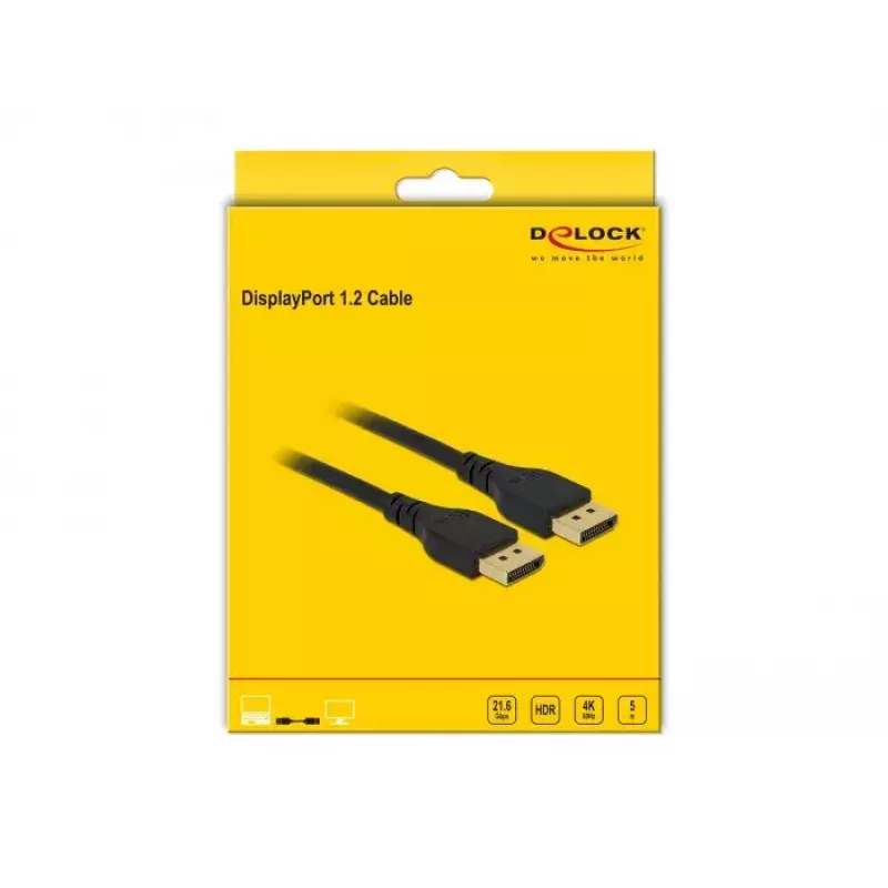 DisplayPort-kabel DeLOCK 85912 4K 60 Hz 5 m zonder vergrendeling