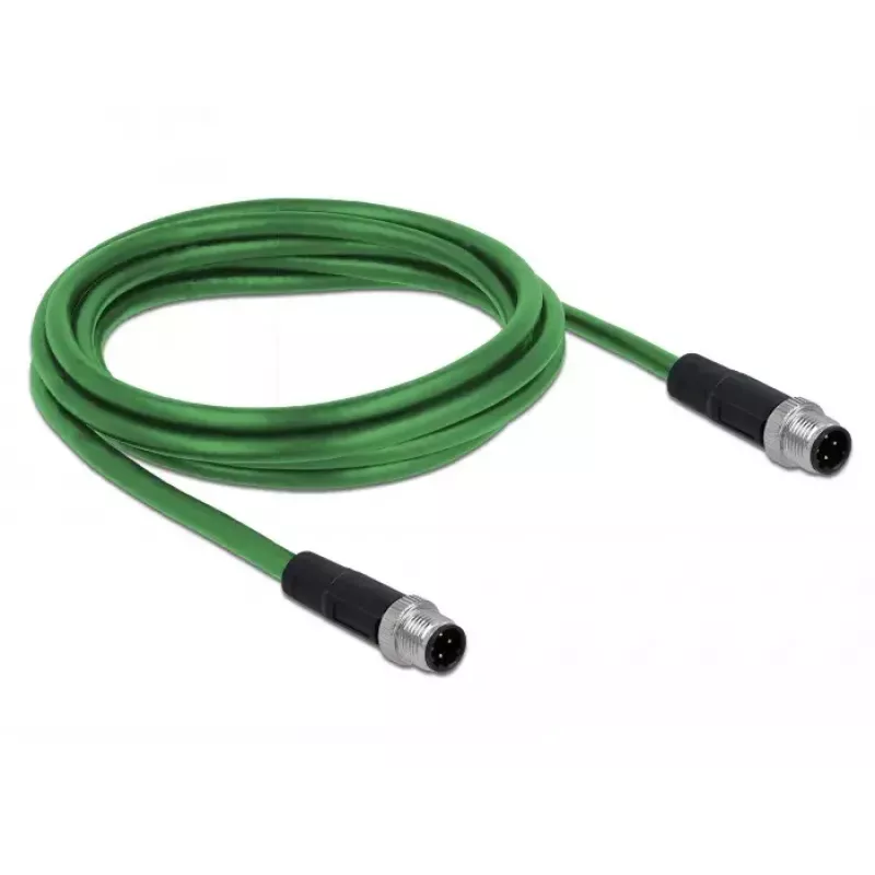 DeLOCK 85918 Industriële M12 D-gecodeerde 4-polige stekker-naar-stekkerkabel, SF/FTP, halogeenvrij, 2 m, groen