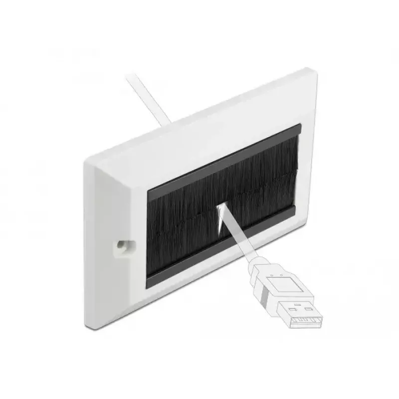 DeLOCK Kabelmanagement-afdekplaat 146 x 86 mm met zwarte borstelstrips, wit (66492)