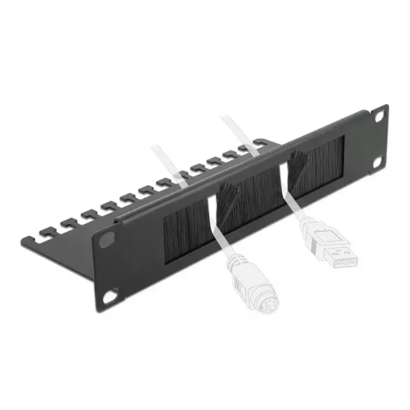Borstelpaneel DeLOCK 10 inch kabelmanagement-borstelstrip met kabelsteunplaat 1 U zwart