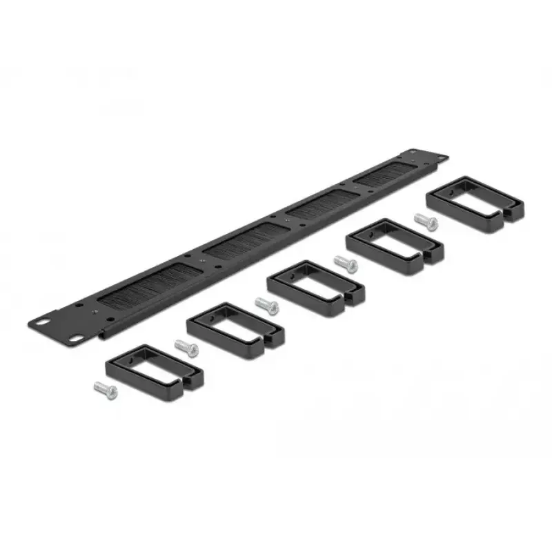 Borstelpaneel DeLOCK 19 inch kabelmanagement-borstelstrip met 5 haken 1U zwart