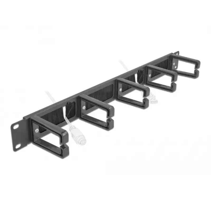 Borstelpaneel DeLOCK 19 inch kabelmanagement-borstelstrip met 5 haken 1U zwart