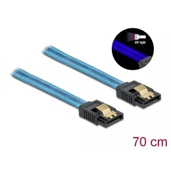 SATA-kabel DeLOCK 82133 UV-glow-effect blauw 70 cm