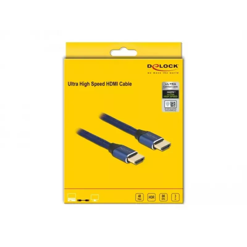 HDMI-kabel DeLOCK Ultra High Speed 48 Gbps 8K 60 Hz blauw 3 m
