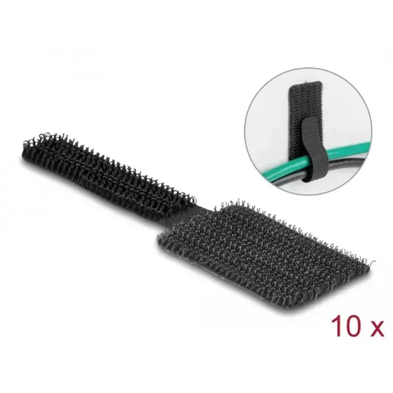 DeLOCK mini-klittenband kabelhouder 90 mm x 24 mm zelfklevend 10 stuks zwart