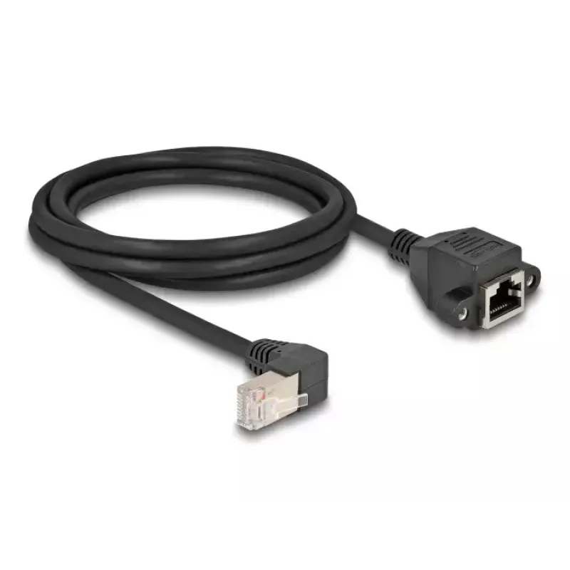 DeLOCK netwerk-verlengkabel S/FTP RJ45 90° gewinkeld naar RJ45 Cat.6A 2 m zwart