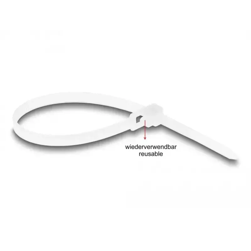 DeLOCK Herbruikbare kabelbinders, 200 x 4.8 mm, wit, 100 st.