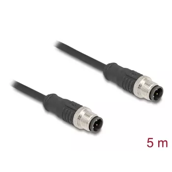 Netwerkkabel DeLOCK M12 kabel D-gecodeerd 4-polig stekker op stekker Cat5e 5 m zwart