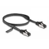 Netwerkkabel DeLOCK RJ45 platte patchkabel stekker naar stekker Cat.8.1 flexibel 0,5 m zwart