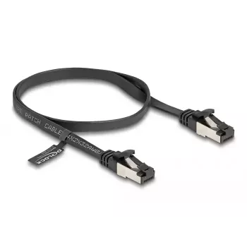 Netwerkkabel DeLOCK RJ45 platte patchkabel stekker naar stekker Cat.8.1 flexibel 0,5 m zwart