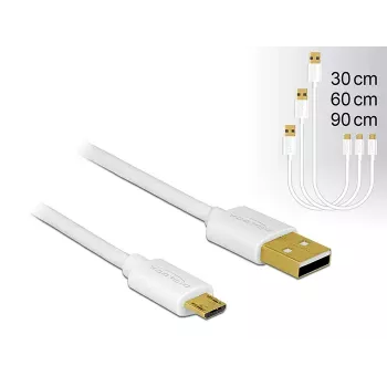 Delock USB 2.0 Type-A naar Micro-B data- en oplaadkabel, 3-delige set, wit
