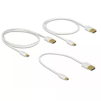 Delock USB 2.0 Type-A naar Micro-B data- en oplaadkabel, 3-delige set, wit