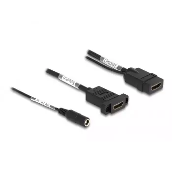 DeLOCK HDMI-kabel 4K 60 Hz met DC-voeding 2,1 x 5,5 mm 0,30 m paneelmontage