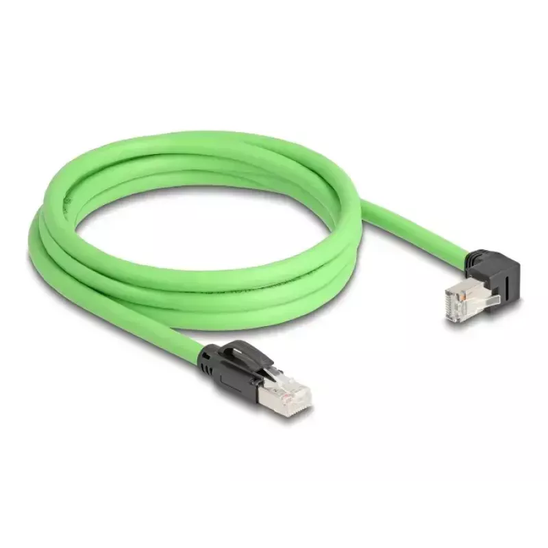 Netwerkkabel DeLOCK RJ45 Cat.6A stekker naar stekker naar beneden afgewinkeld 2 m groen