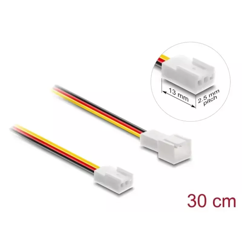 DeLOCK 90870 Ventilatorverlengkabel 3-pins, male naar female, connectorlengte 13 mm, 30 cm