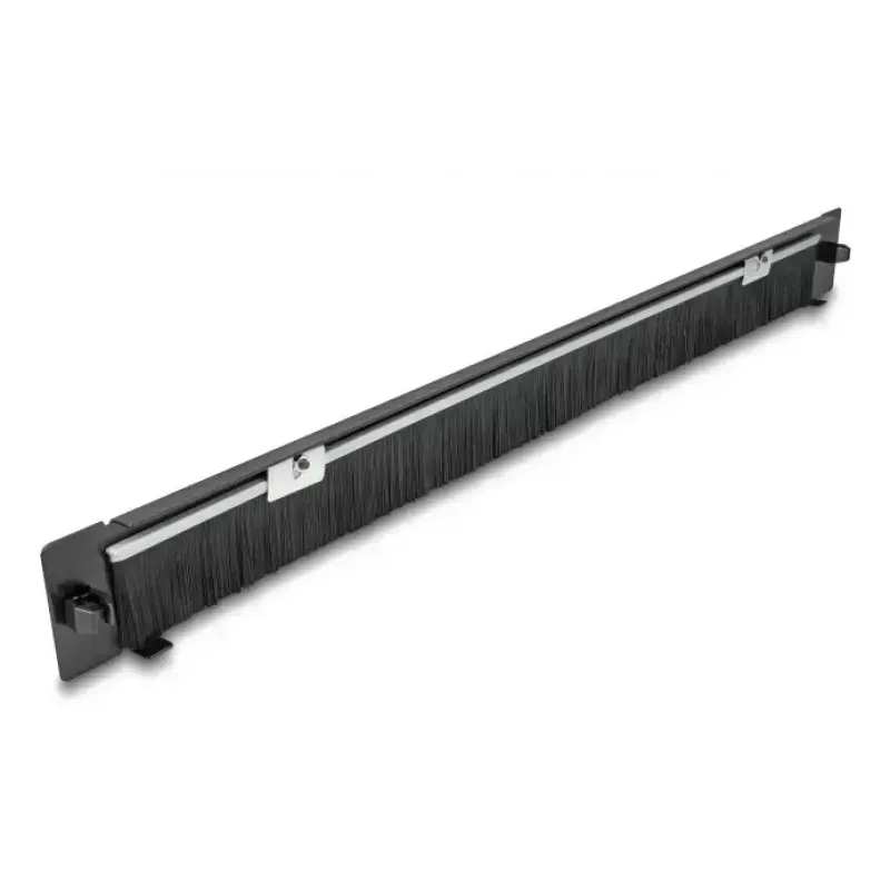 DELOCK 19 inch 1U kabelmanagement-borstelstrip, onderzijde open, gereedschapsloos, metaal, zwart