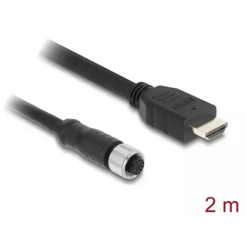 DELOCK M12 A-gecodeerd 17-polig (bus) naar HDMI (stekker) kabel 2 m