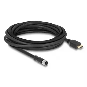 Kabel DELOCK M12 A-gecodeerd 17-polige bus naar HDMI-stekker 5 m zwart
