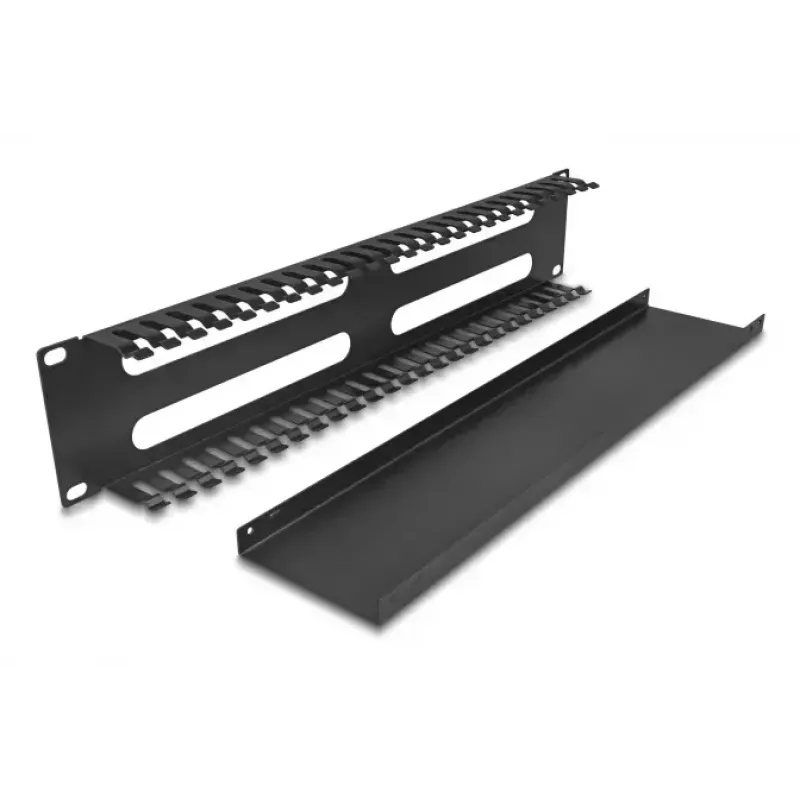 Kabelmanagement-routingpaneel 19 inch 2U DELOCK metaal zwart met 4 openingen