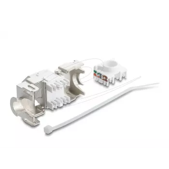 Delock 90938 Keystone-module RJ45 naar LSA Cat.6A, 45 graden gehoekt, afgeschermd, 180 graden kabelgeleiding, zonder gereedschap